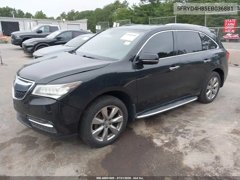 2014 Acura Mdx Advance Pkg W/Entertainment Pkg VIN: 5FRYD4H85EB036881 Lot: 45501685