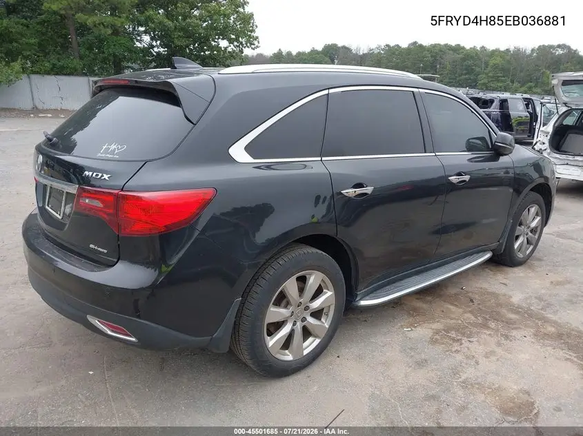 2014 Acura Mdx Advance Pkg W/Entertainment Pkg VIN: 5FRYD4H85EB036881 Lot: 45501685