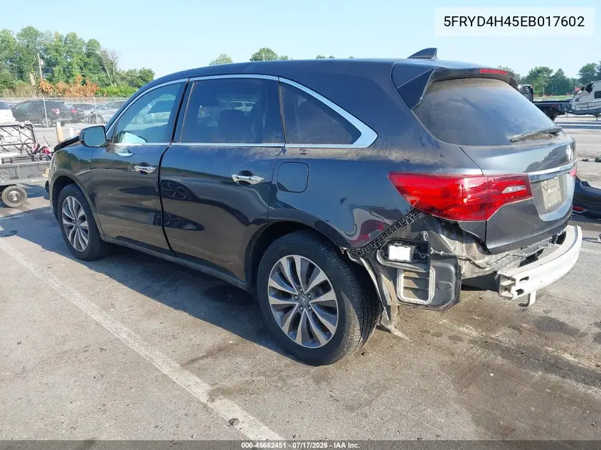 2014 Acura Mdx Technology Package VIN: 5FRYD4H45EB017602 Lot: 45662451