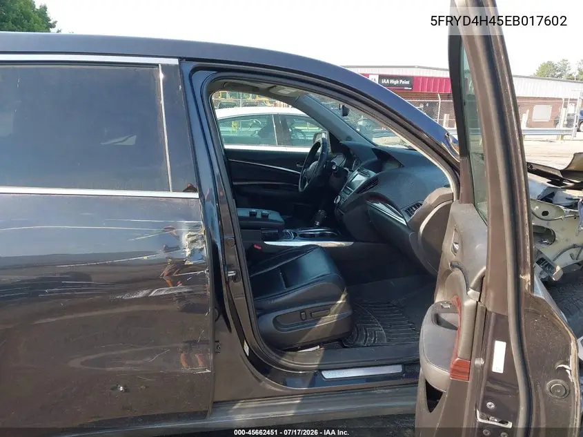 2014 Acura Mdx Technology Package VIN: 5FRYD4H45EB017602 Lot: 45662451