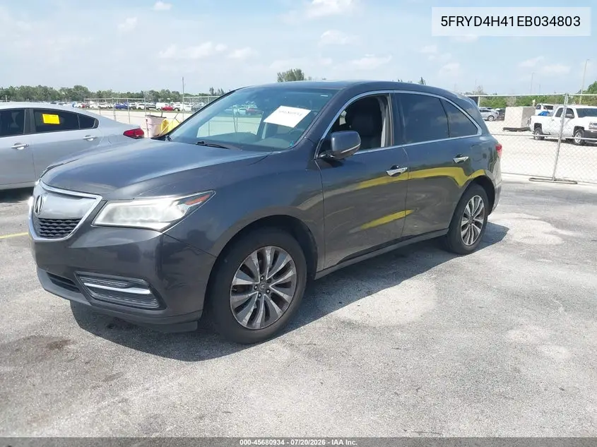 2014 Acura Mdx Technology Package VIN: 5FRYD4H41EB034803 Lot: 45680934