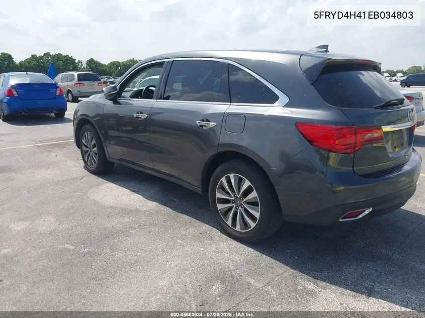 2014 Acura Mdx Technology Package VIN: 5FRYD4H41EB034803 Lot: 45680934