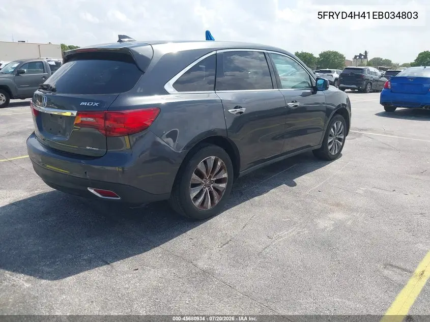 2014 Acura Mdx Technology Package VIN: 5FRYD4H41EB034803 Lot: 45680934