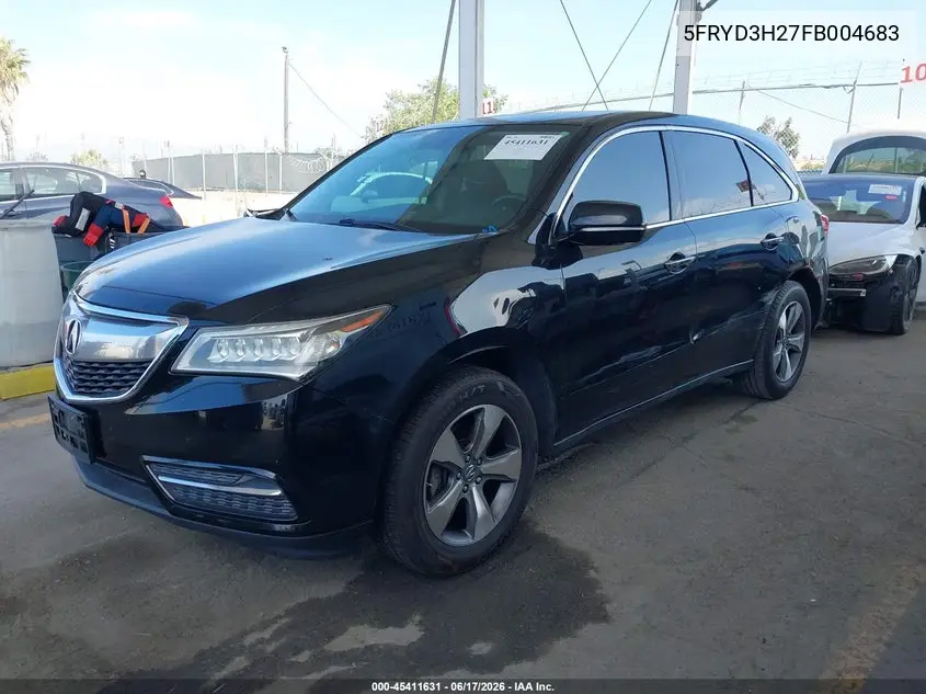 2015 Acura Mdx VIN: 5FRYD3H27FB004683 Lot: 45411631