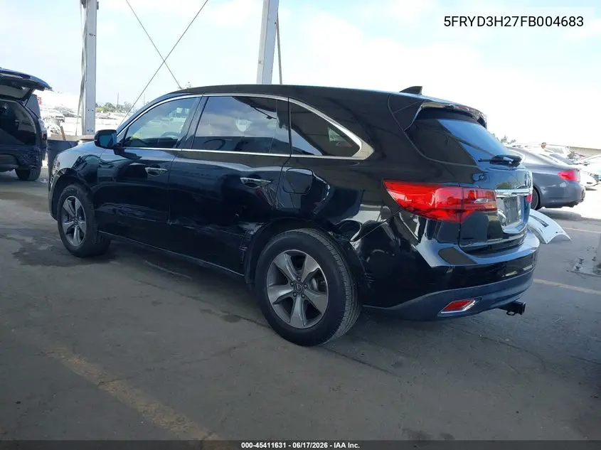 2015 Acura Mdx VIN: 5FRYD3H27FB004683 Lot: 45411631