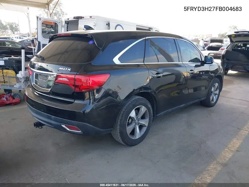 2015 Acura Mdx VIN: 5FRYD3H27FB004683 Lot: 45411631
