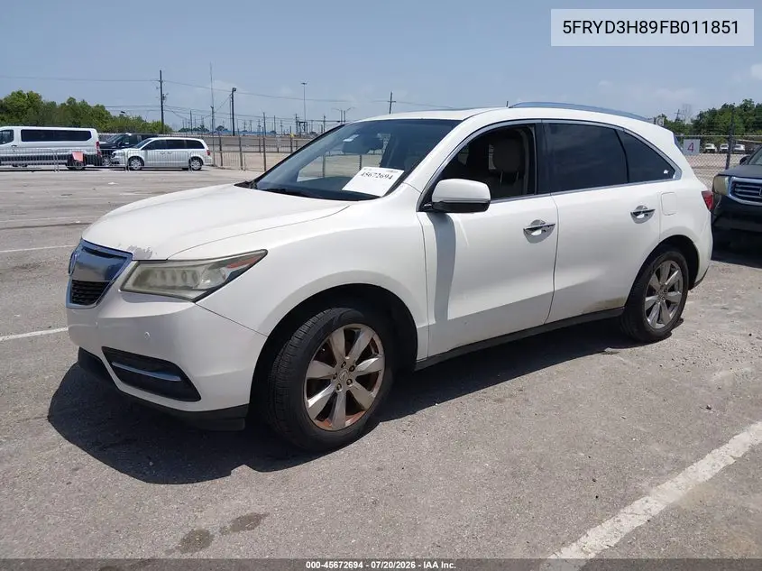 2015 Acura Mdx Advance Pkg W/Entertainment Pkg VIN: 5FRYD3H89FB011851 Lot: 45672694