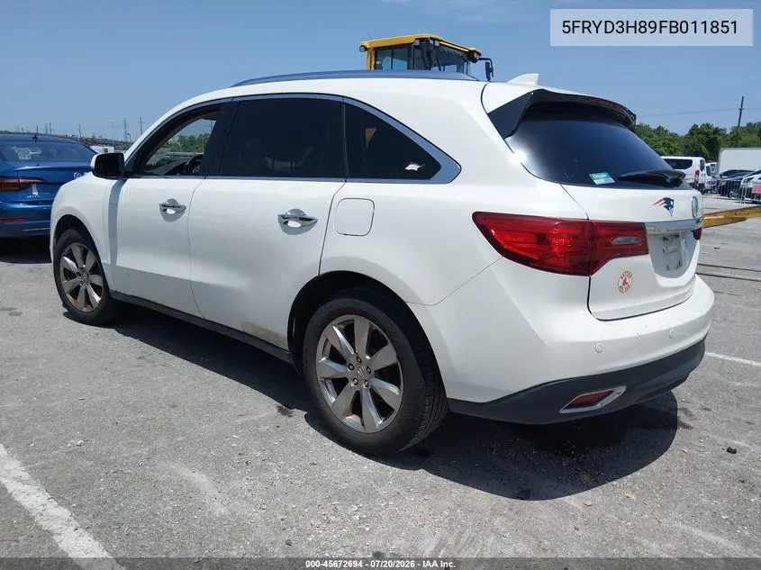 2015 Acura Mdx Advance Pkg W/Entertainment Pkg VIN: 5FRYD3H89FB011851 Lot: 45672694