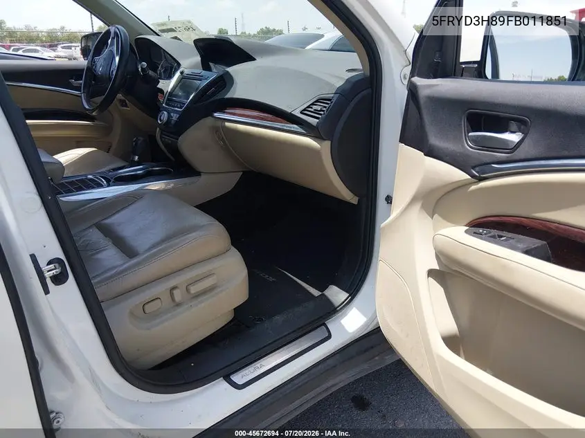 2015 Acura Mdx Advance Pkg W/Entertainment Pkg VIN: 5FRYD3H89FB011851 Lot: 45672694