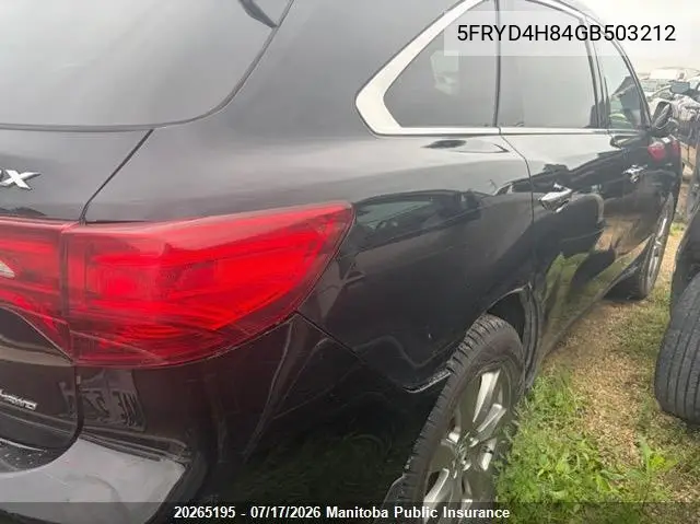 2016 Acura Mdx VIN: 5FRYD4H84GB503212 Lot: 20265195