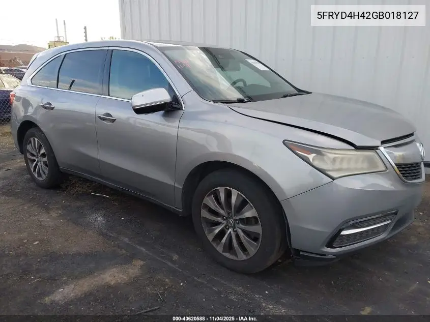 5FRYD4H42GB018127 2016 Acura Mdx Technology Acurawatch Plus Packages/Technology Package