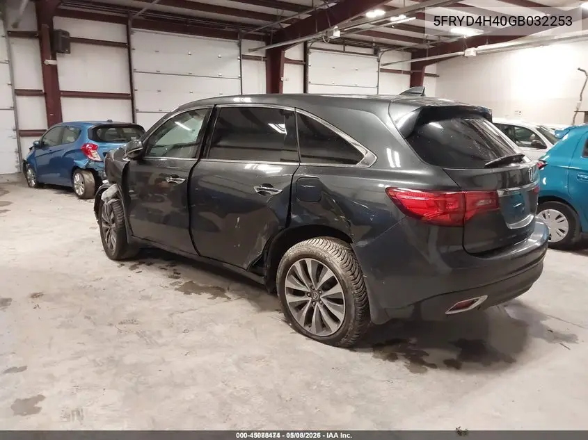 5FRYD4H40GB032253 2016 Acura Mdx Technology Acurawatch Plus Packages/Technology Package