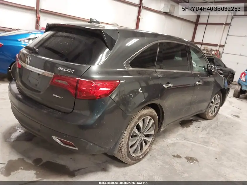 5FRYD4H40GB032253 2016 Acura Mdx Technology Acurawatch Plus Packages/Technology Package