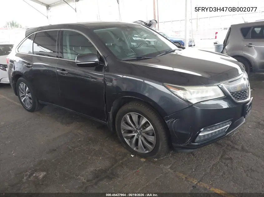 2016 Acura Mdx Technology Acurawatch Plus Packages/Technology Package VIN: 5FRYD3H47GB002077 Lot: 45427964
