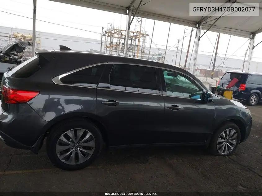 2016 Acura Mdx Technology Acurawatch Plus Packages/Technology Package VIN: 5FRYD3H47GB002077 Lot: 45427964
