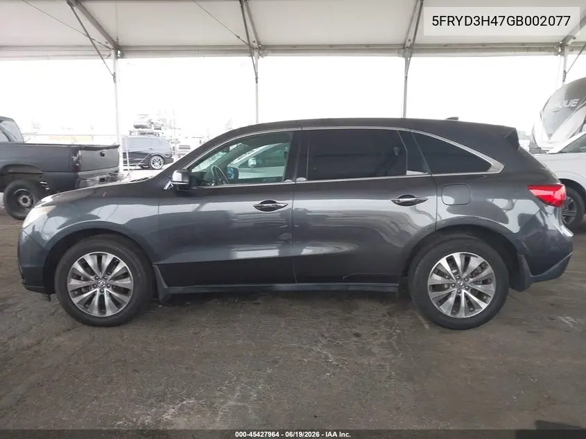 2016 Acura Mdx Technology Acurawatch Plus Packages/Technology Package VIN: 5FRYD3H47GB002077 Lot: 45427964
