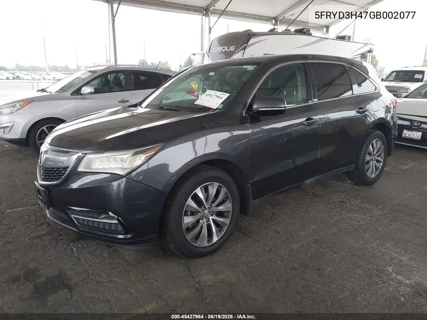 2016 Acura Mdx Technology Acurawatch Plus Packages/Technology Package VIN: 5FRYD3H47GB002077 Lot: 45427964