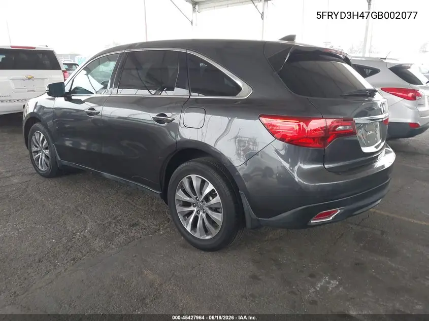 2016 Acura Mdx Technology Acurawatch Plus Packages/Technology Package VIN: 5FRYD3H47GB002077 Lot: 45427964