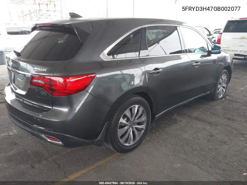 2016 Acura Mdx Technology Acurawatch Plus Packages/Technology Package VIN: 5FRYD3H47GB002077 Lot: 45427964