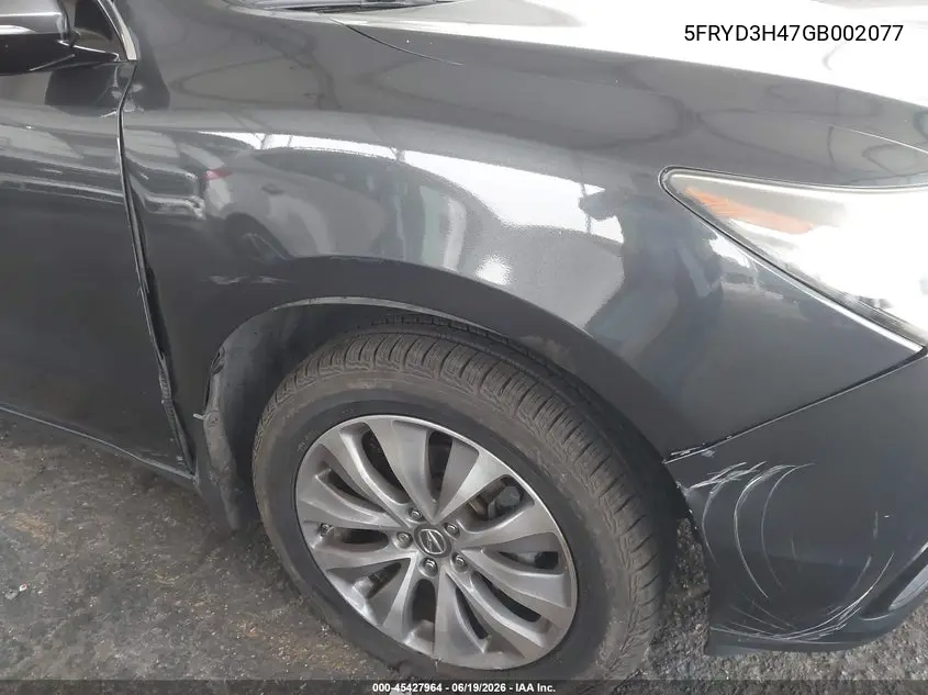 2016 Acura Mdx Technology Acurawatch Plus Packages/Technology Package VIN: 5FRYD3H47GB002077 Lot: 45427964