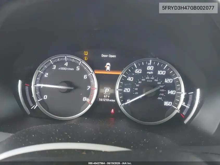2016 Acura Mdx Technology Acurawatch Plus Packages/Technology Package VIN: 5FRYD3H47GB002077 Lot: 45427964