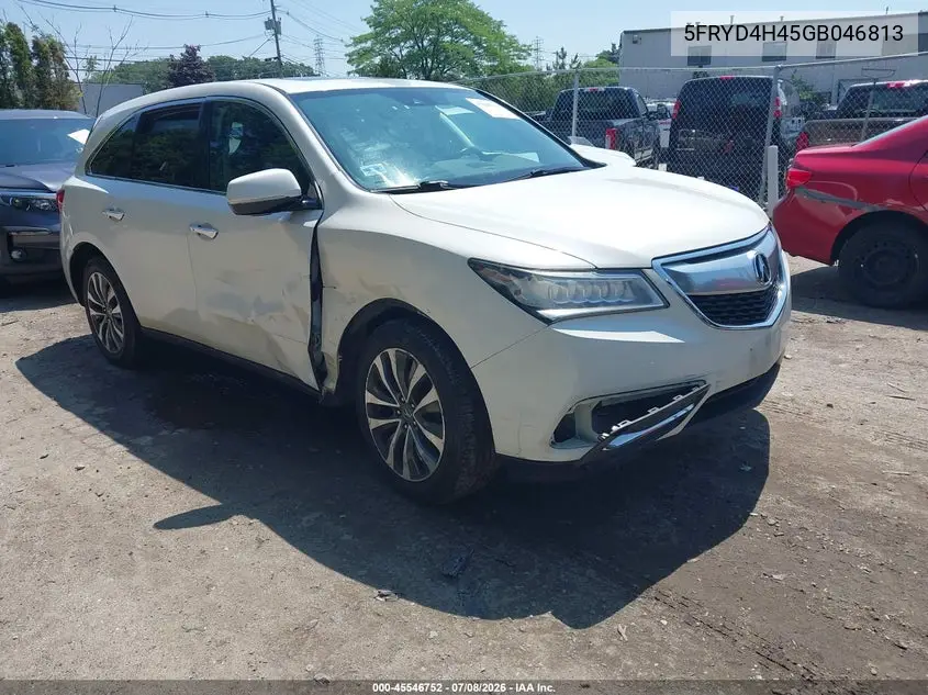 2016 Acura Mdx Technology Acurawatch Plus Packages/Technology Package VIN: 5FRYD4H45GB046813 Lot: 45546752