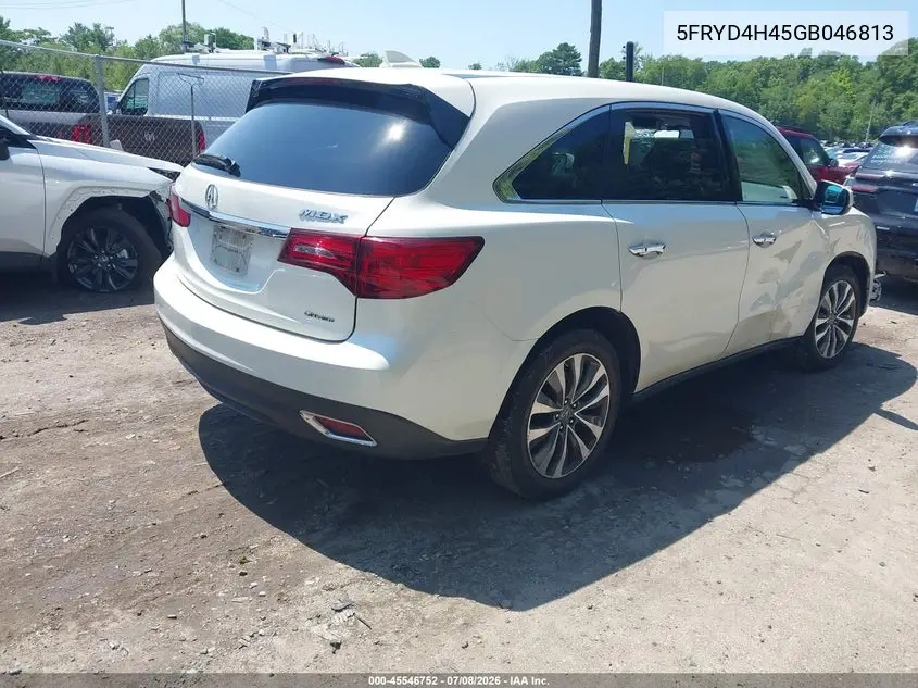 2016 Acura Mdx Technology Acurawatch Plus Packages/Technology Package VIN: 5FRYD4H45GB046813 Lot: 45546752