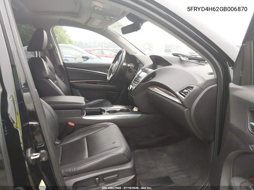 2016 Acura Mdx Technology Entertainment Packages/Technology, Entertainment Acurawatch Plus Packages VIN: 5FRYD4H62GB006870 Lot: 45627945