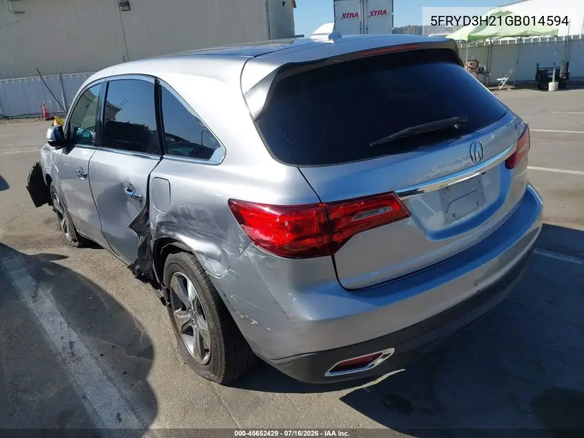 2016 Acura Mdx Acurawatch Plus Package VIN: 5FRYD3H21GB014594 Lot: 45652429