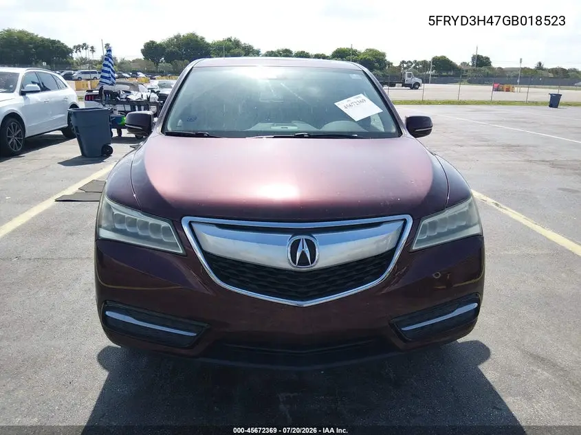 2016 Acura Mdx Technology Acurawatch Plus Packages/Technology Package VIN: 5FRYD3H47GB018523 Lot: 45672369