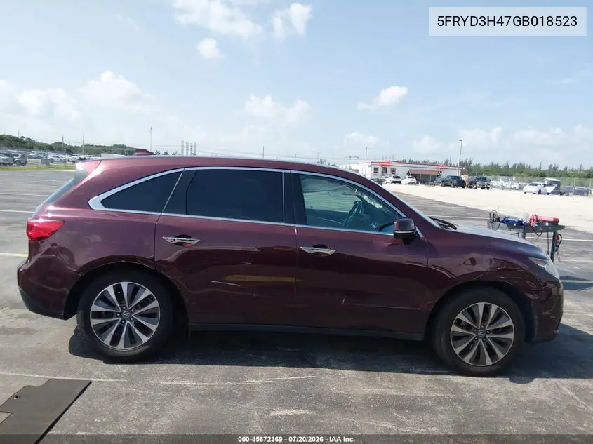 2016 Acura Mdx Technology Acurawatch Plus Packages/Technology Package VIN: 5FRYD3H47GB018523 Lot: 45672369