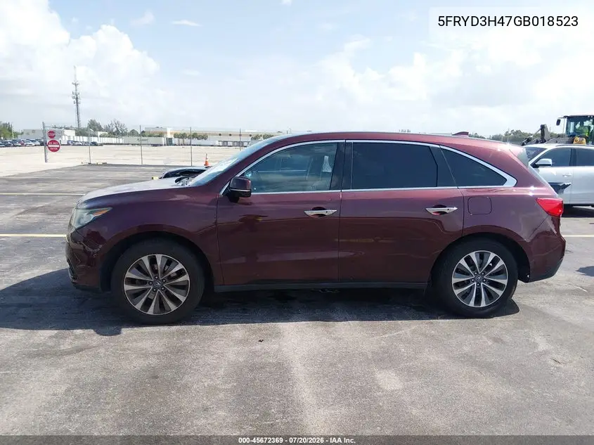 2016 Acura Mdx Technology Acurawatch Plus Packages/Technology Package VIN: 5FRYD3H47GB018523 Lot: 45672369