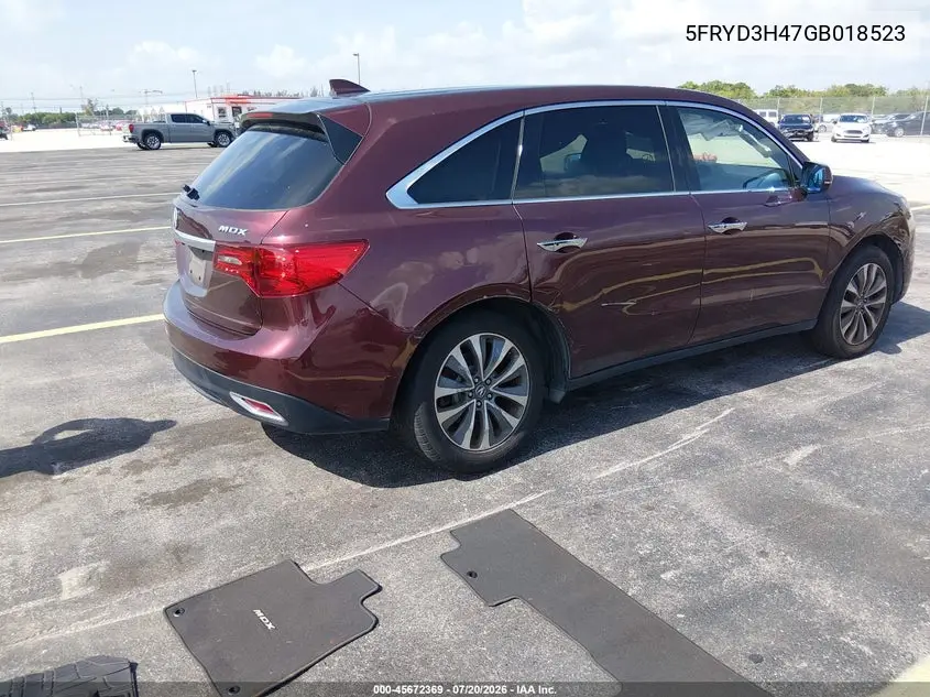 2016 Acura Mdx Technology Acurawatch Plus Packages/Technology Package VIN: 5FRYD3H47GB018523 Lot: 45672369