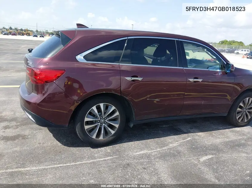 2016 Acura Mdx Technology Acurawatch Plus Packages/Technology Package VIN: 5FRYD3H47GB018523 Lot: 45672369