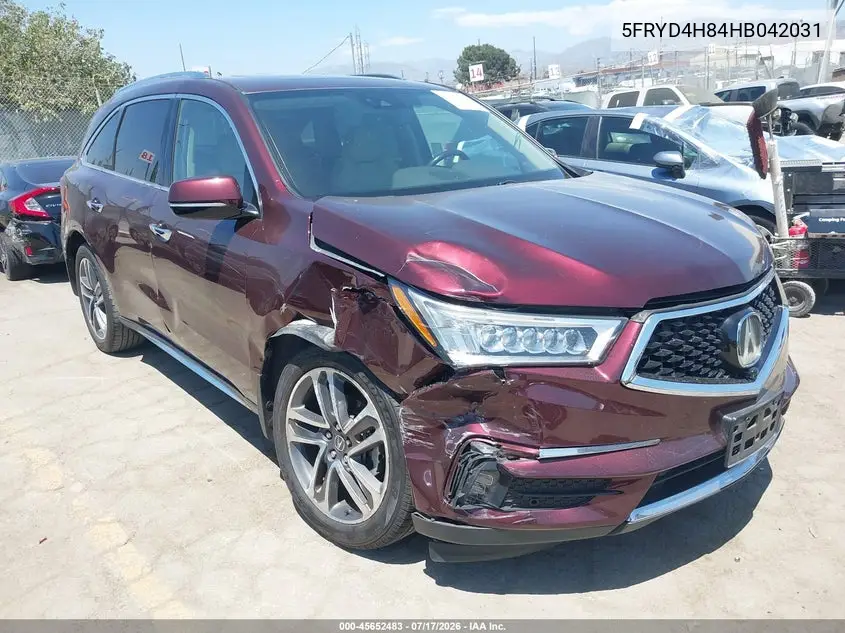 2017 Acura Mdx Advance Package VIN: 5FRYD4H84HB042031 Lot: 45652483