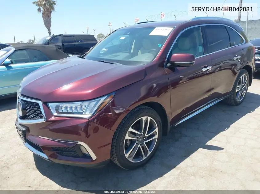 2017 Acura Mdx Advance Package VIN: 5FRYD4H84HB042031 Lot: 45652483