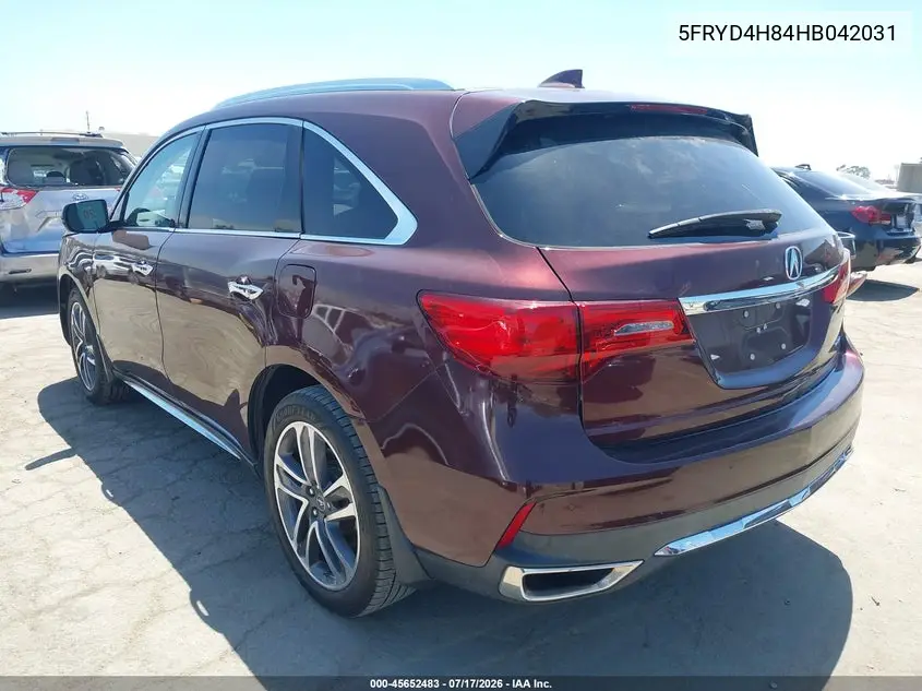 2017 Acura Mdx Advance Package VIN: 5FRYD4H84HB042031 Lot: 45652483