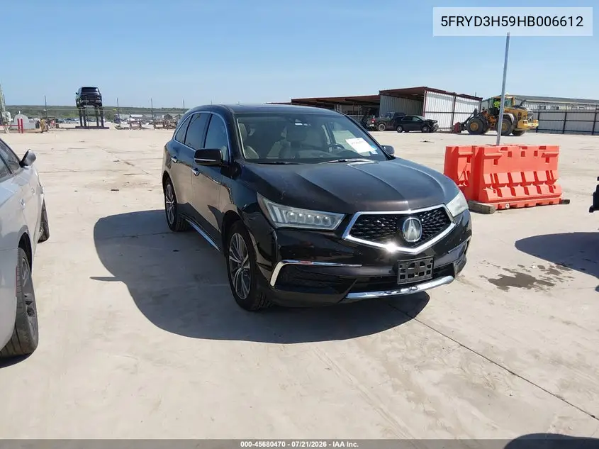 2017 Acura Mdx Technology Package VIN: 5FRYD3H59HB006612 Lot: 45680470