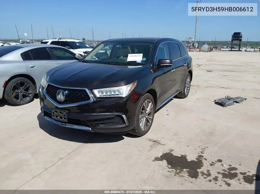 2017 Acura Mdx Technology Package VIN: 5FRYD3H59HB006612 Lot: 45680470