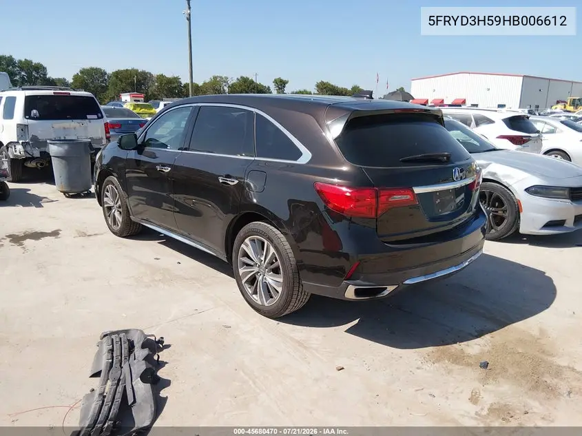2017 Acura Mdx Technology Package VIN: 5FRYD3H59HB006612 Lot: 45680470