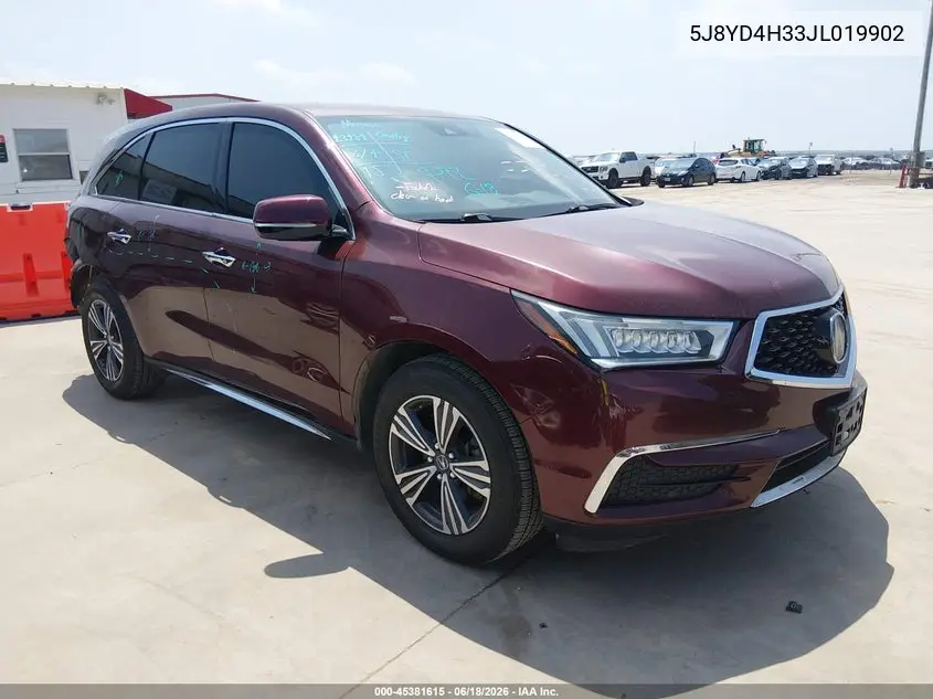 2018 Acura Mdx VIN: 5J8YD4H33JL019902 Lot: 45381615