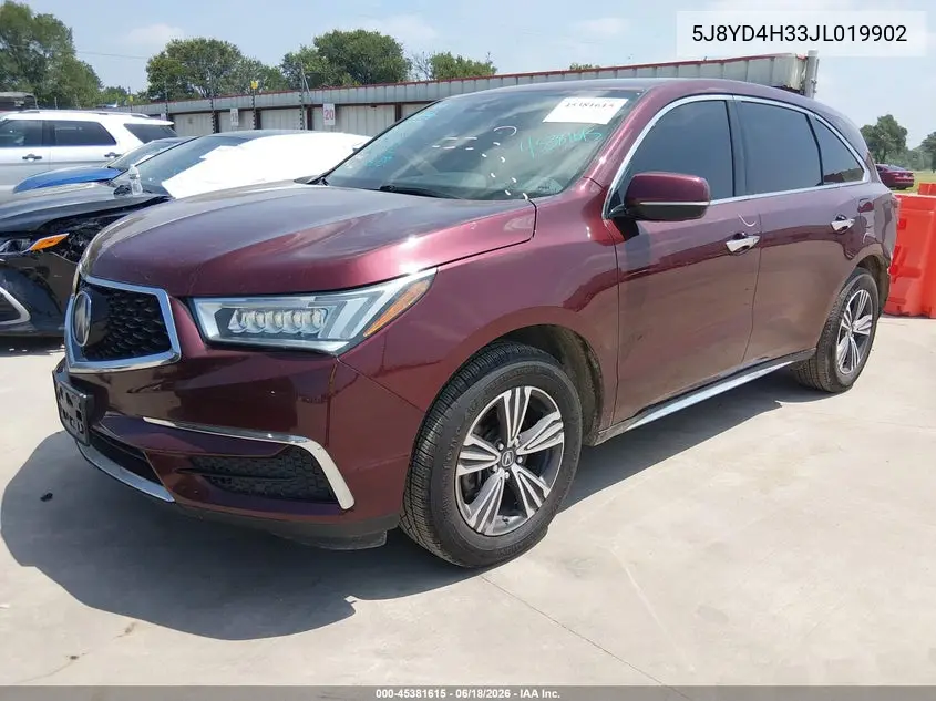 2018 Acura Mdx VIN: 5J8YD4H33JL019902 Lot: 45381615