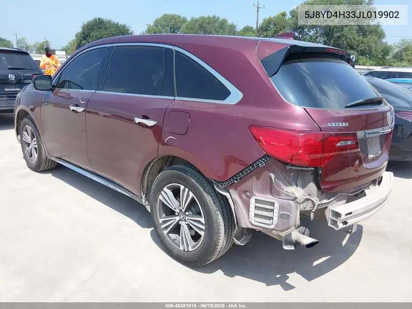 2018 Acura Mdx VIN: 5J8YD4H33JL019902 Lot: 45381615