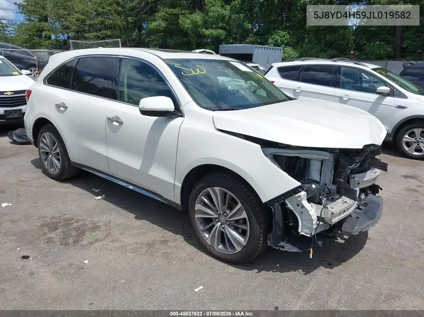 2018 Acura Mdx Technology Package Acurawatch Plus Pkg VIN: 5J8YD4H59JL019582 Lot: 45537632