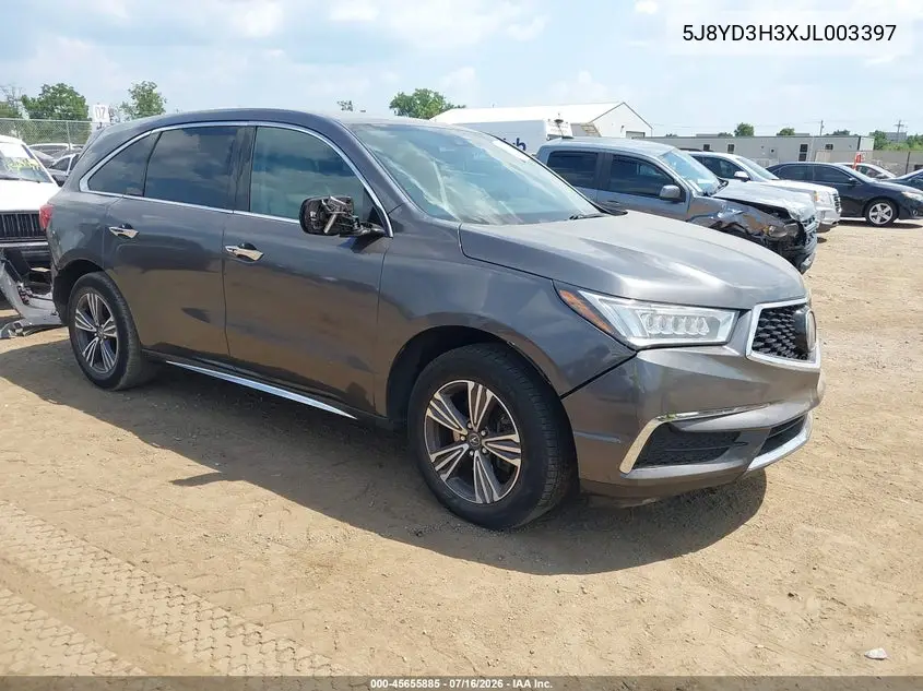 2018 Acura Mdx VIN: 5J8YD3H3XJL003397 Lot: 45655885