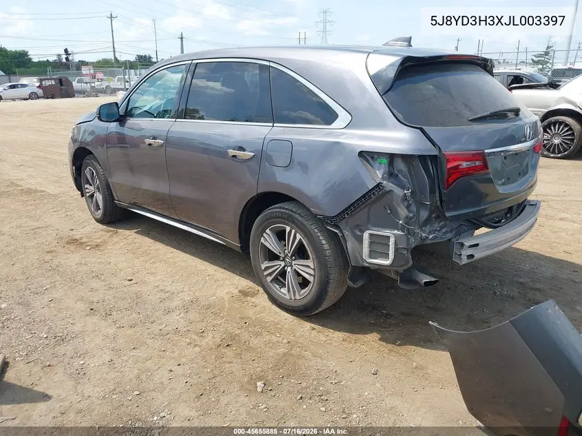 2018 Acura Mdx VIN: 5J8YD3H3XJL003397 Lot: 45655885