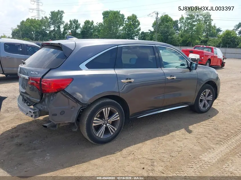 2018 Acura Mdx VIN: 5J8YD3H3XJL003397 Lot: 45655885