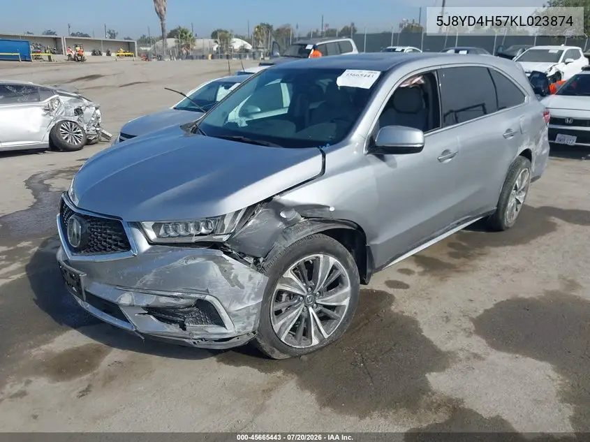 2019 Acura Mdx Tech Pkg VIN: 5J8YD4H57KL023874 Lot: 45665443