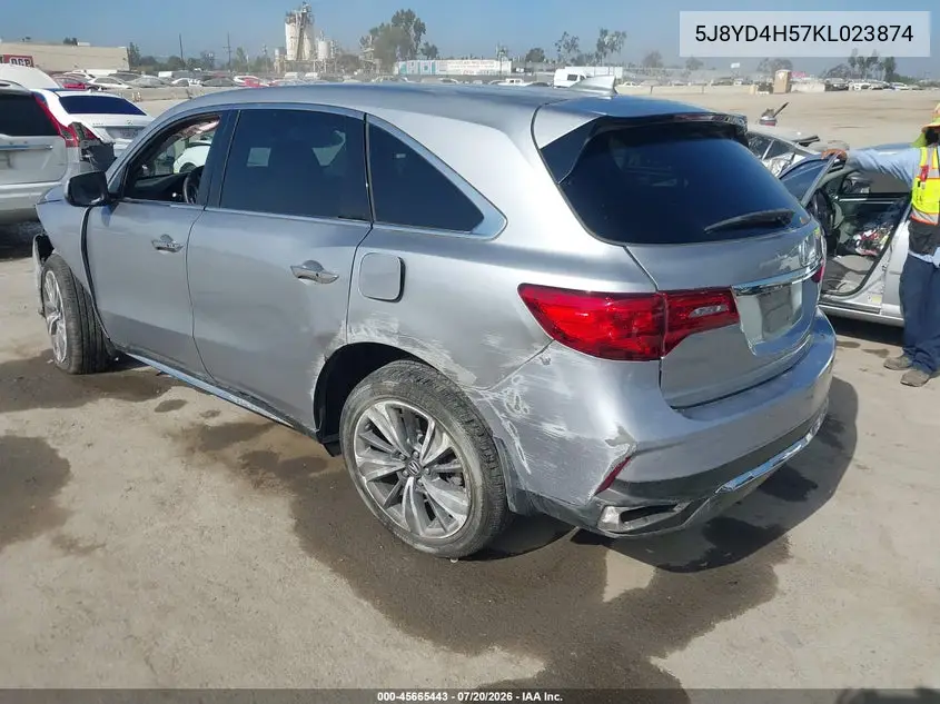 2019 Acura Mdx Tech Pkg VIN: 5J8YD4H57KL023874 Lot: 45665443