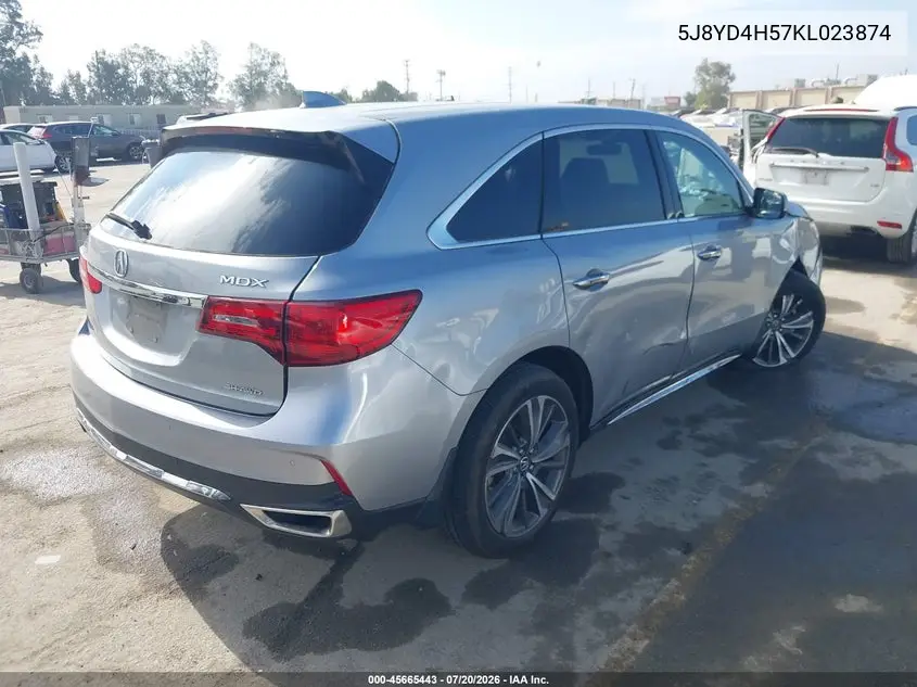 2019 Acura Mdx Tech Pkg VIN: 5J8YD4H57KL023874 Lot: 45665443